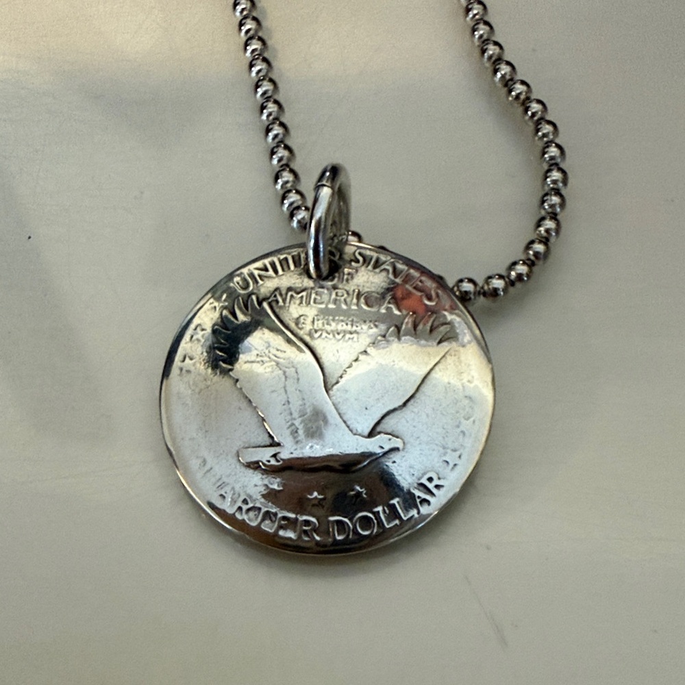 United States Lady Liberty Solid Silver Quarter Pendant Necklace on Sterling 18”